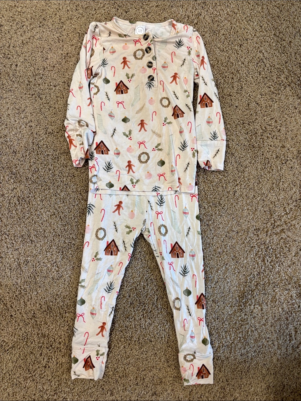 Kids Holiday Gingerbread Pajama Set - Cream